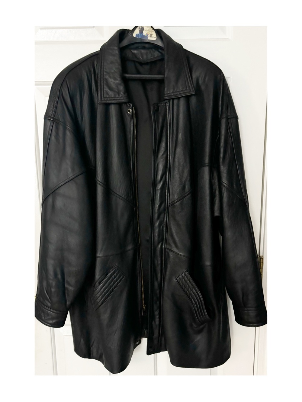 Men's Black Genuine  Leather Coat Jacket, Size XL
